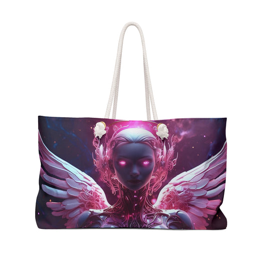 "Celestial Embrace" Cyberpunk Angel Magenta Weekender Bag